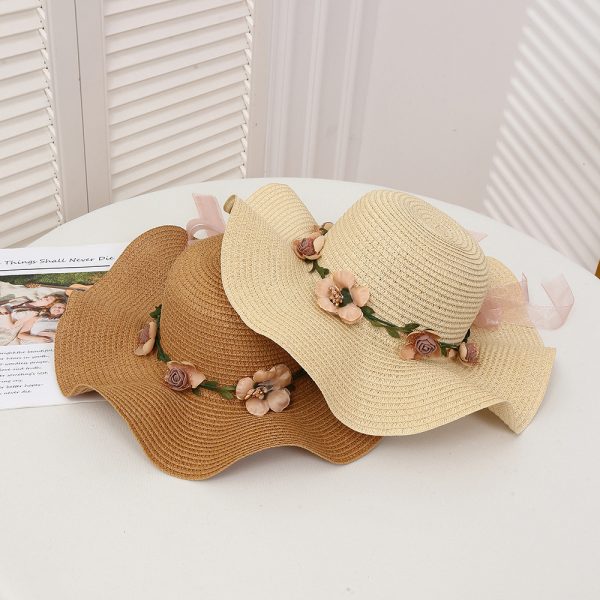 beach sun visor flower straw hats wholesale women high quality straw caps custom summer girls straw hat - Image 4