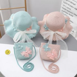 wholesale kids girls beach straw hats high quality summer straw hat sun designer baby custom straw caps