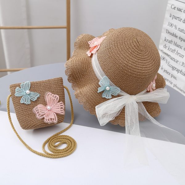 wholesale kids girls beach straw hats high quality summer straw hat sun designer baby custom straw caps - Image 3