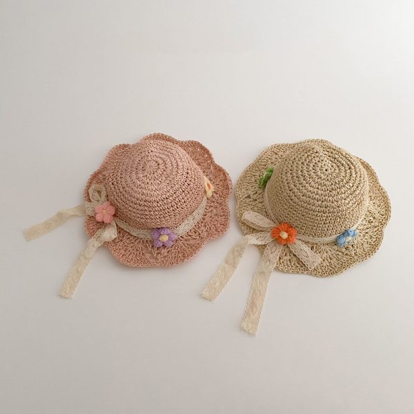 colorful flower kids straw caps wholesale sun summer beach baby straw hats custom designer children's straw hat - Image 3