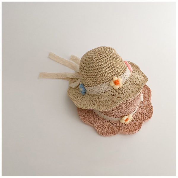 colorful flower kids straw caps wholesale sun summer beach baby straw hats custom designer children's straw hat - Image 4
