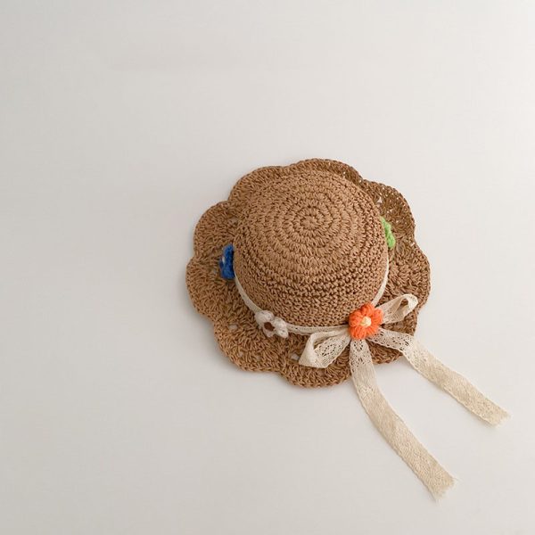 colorful flower kids straw caps wholesale sun summer beach baby straw hats custom designer children's straw hat - Image 5