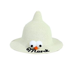 popular cartoon baby straw hat custom logo kids sun visor straw caps wholesale farmers summer straw hat