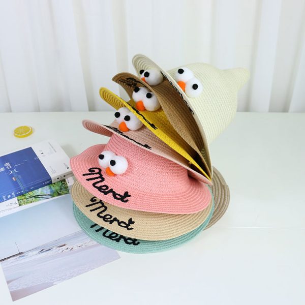 popular cartoon baby straw hat custom logo kids sun visor straw caps wholesale farmers summer straw hat - Image 4