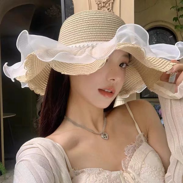 beach sun visor straw hats women children wholesale straw caps custom travel popular wide brim straw hat - Image 3