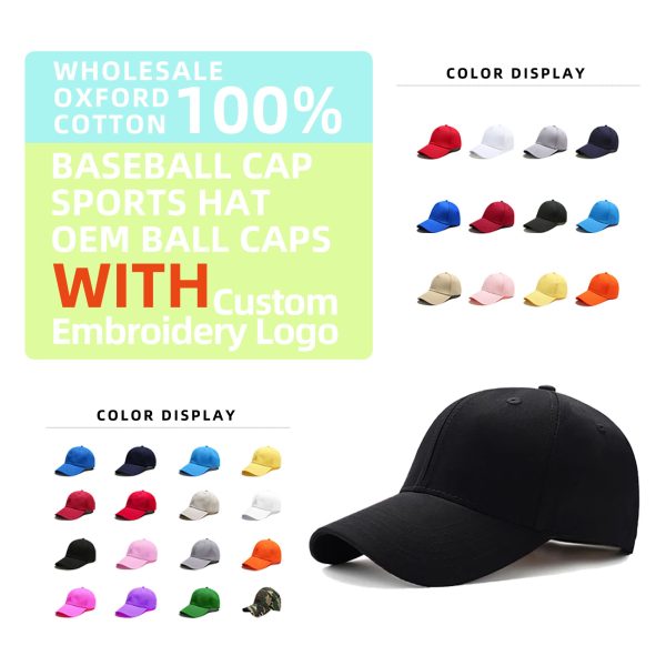 Custom100% Oxford Cotton Embroidery Logo Baseball Cap Sports Hat OEM ball Caps with Custom  trucker hat daddy hat