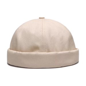 custom high quality solid color dome brimless caps six panel cap sunscreen visor retro landlord hat for men mikihat ball ca
