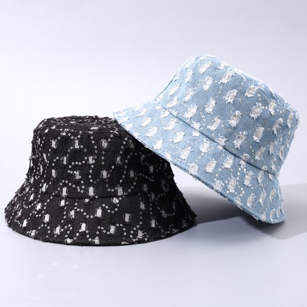 2023 new Summer Cowboy wholesale hole sequin Bucket hat male street hip-hop style Bucket hat adjustable sun hat - Image 4