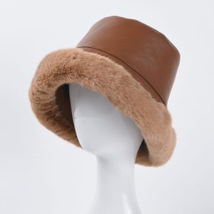 2024 new wholesale  Keep warm in winter fur other hats custom winter hats custom PU fur bucket hat Winter fur cap