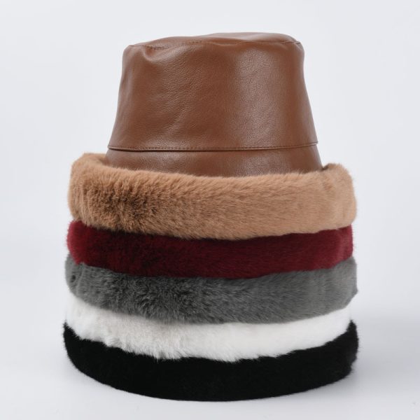 2024 new wholesale  Keep warm in winter fur other hats custom winter hats custom PU fur bucket hat Winter fur cap - Image 2