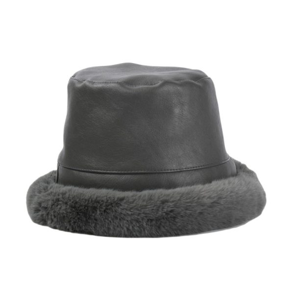 2024 new wholesale  Keep warm in winter fur other hats custom winter hats custom PU fur bucket hat Winter fur cap - Image 3