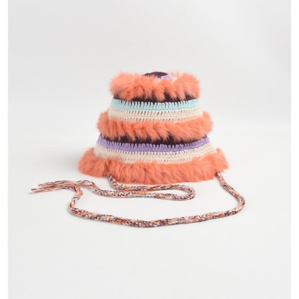 2024 wholesale rabbit fur hats warm fashion winter bucket hats baby beanie caps rope hats crochet caps