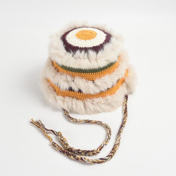 2024 wholesale rabbit fur hats warm fashion winter bucket hats baby beanie caps rope hats crochet caps - Image 2