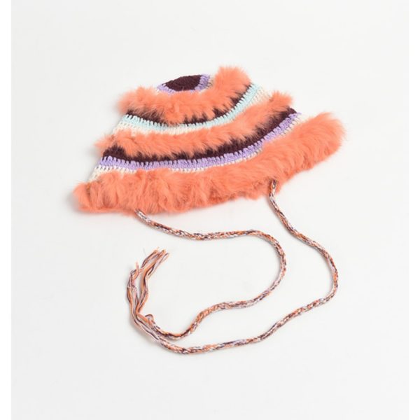 2024 wholesale rabbit fur hats warm fashion winter bucket hats baby beanie caps rope hats crochet caps - Image 6