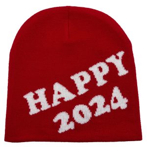 2024 wholesale Solid color wool knitted cap happy new year theme custom hats trucker caps beanie hats