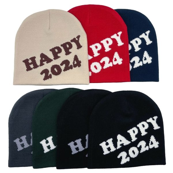 2024 wholesale Solid color wool knitted cap happy new year theme custom hats trucker caps beanie hats - Image 2