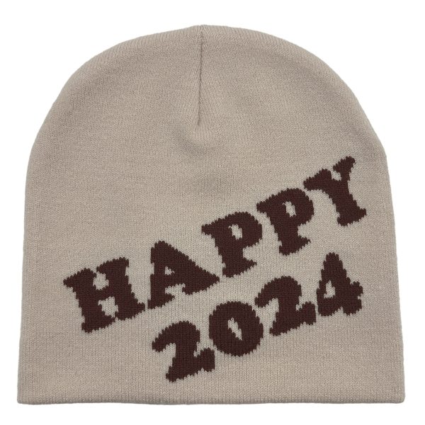2024 wholesale Solid color wool knitted cap happy new year theme custom hats trucker caps beanie hats - Image 4