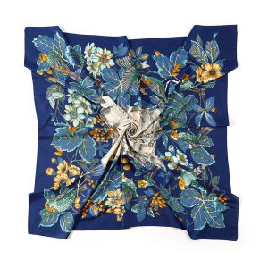 Women's Fashion Jungle Flower Birds Print Silk Scarves Twill Satin Square Scarf