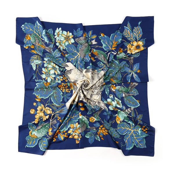 Women's Fashion Jungle Flower Birds Print Silk Scarves Twill Satin Square Scarf