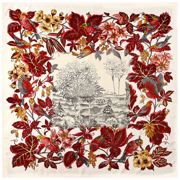 Women's Fashion Jungle Flower Birds Print Silk Scarves Twill Satin Square Scarf - Image 4