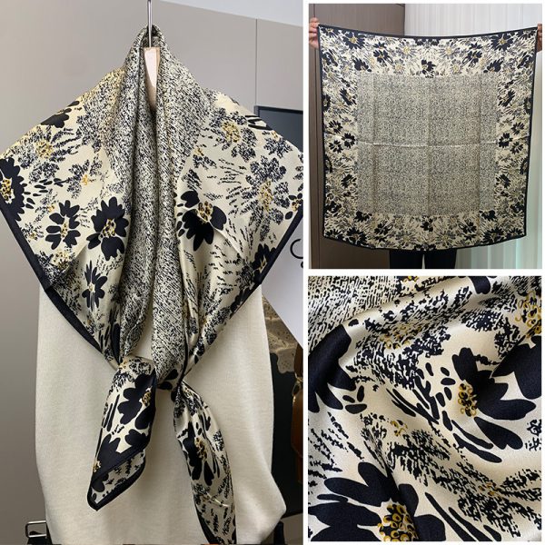 Custom Printed Personalized summer high quality square scarf & handkerchiefs INS style pattern design silk scarf for women - Image 4