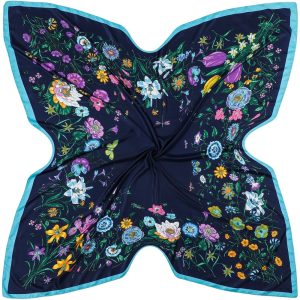 wholesale flower pattern silk scarf silk square printed scarves custom logo popular metallic silk scarf