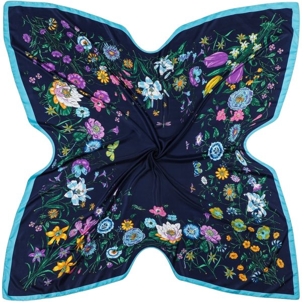 wholesale flower pattern silk scarf silk square printed scarves custom logo popular metallic silk scarf