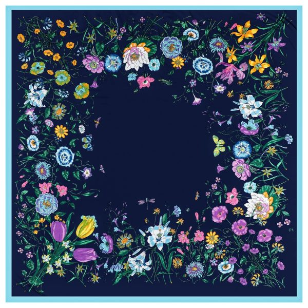 wholesale flower pattern silk scarf silk square printed scarves custom logo popular metallic silk scarf - Image 3