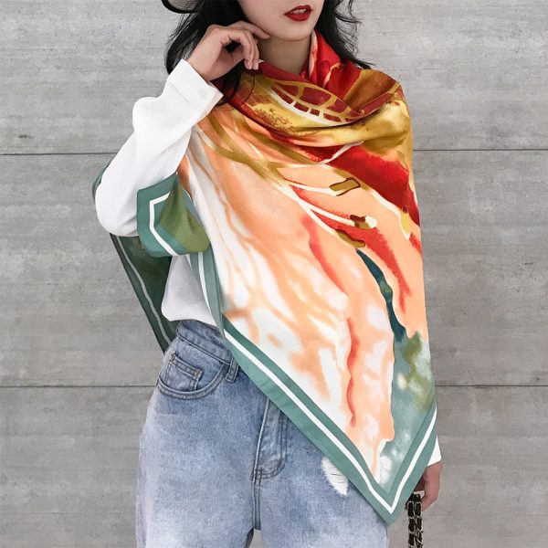 other square custom silk scarf hijab flower high quality scarf ladies wholesale scarf shawls 130*130 cm - Image 5