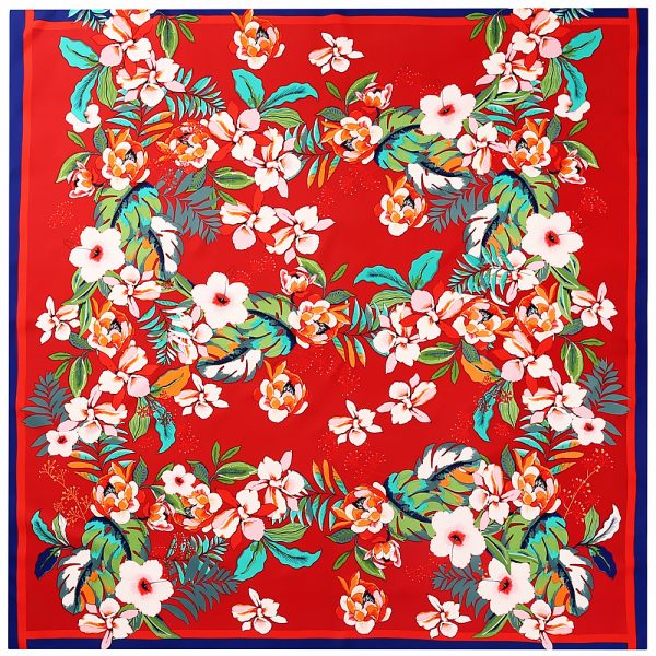 130*130 cm embroidery scarf hijab wholesale ladies luxury flower scarf printed silk scarves making machine - Image 3