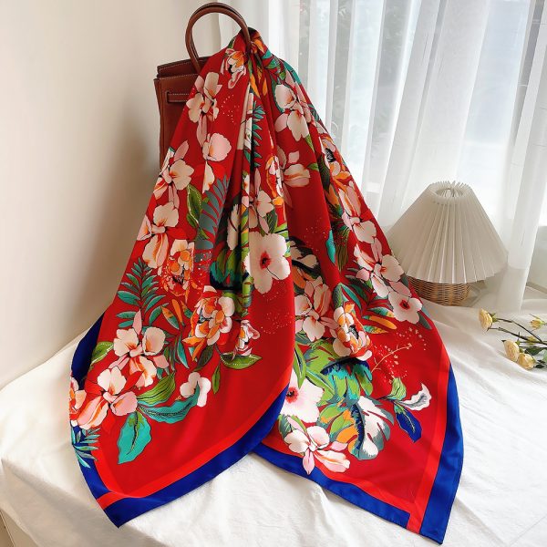 130*130 cm embroidery scarf hijab wholesale ladies luxury flower scarf printed silk scarves making machine - Image 4