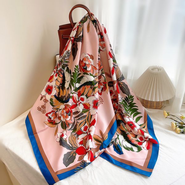 130*130 cm embroidery scarf hijab wholesale ladies luxury flower scarf printed silk scarves making machine - Image 5