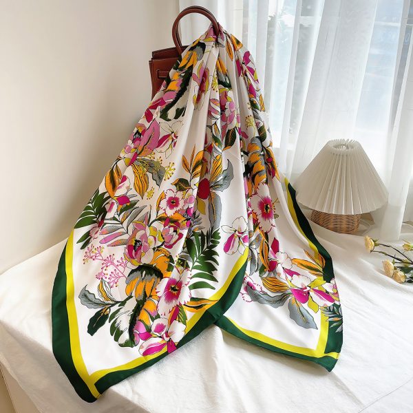 130*130 cm embroidery scarf hijab wholesale ladies luxury flower scarf printed silk scarves making machine - Image 6