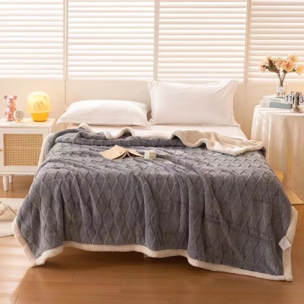 sherpa throw blanket custom diamond pattern bed double layers weighted coral fleece flannel blankets throws faux-lamb's wool - Image 4