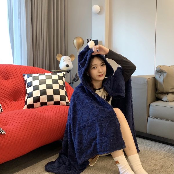 2024 hot sale wholesale other blankets & throws hooded hoodie wearable blanket for winter Rabbit style sherpa blanket - Image 3