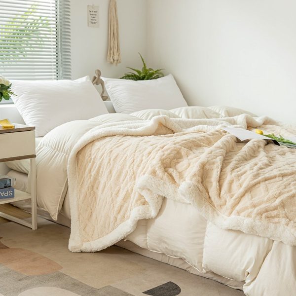 2024Solid color new sherpa throw fleece flannel blanket for winter custom Double -layer bed weighted  throw blankets & throws - Image 4