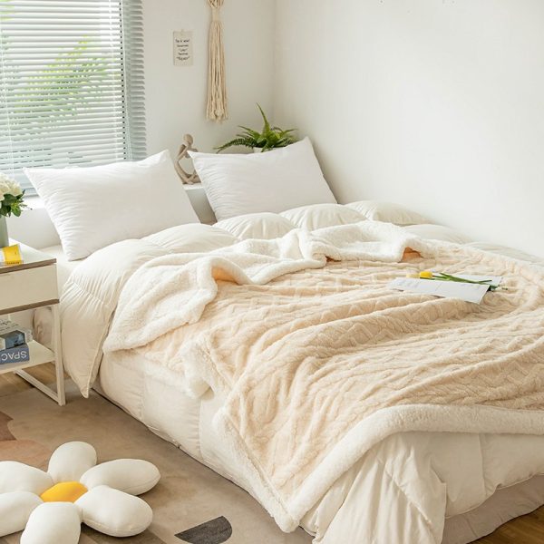 2024Solid color new sherpa throw fleece flannel blanket for winter custom Double -layer bed weighted  throw blankets & throws - Image 5