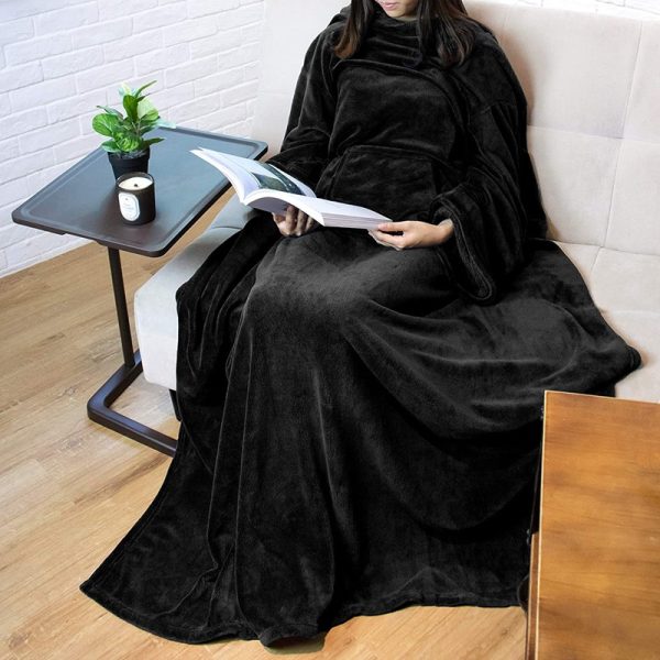 2024 new flannel soft blanket with sleeves cozy wearable swaddle blankets hug sleep personalized blanket - Image 3