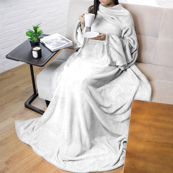 2024 new flannel soft blanket with sleeves cozy wearable swaddle blankets hug sleep personalized blanket - Image 4